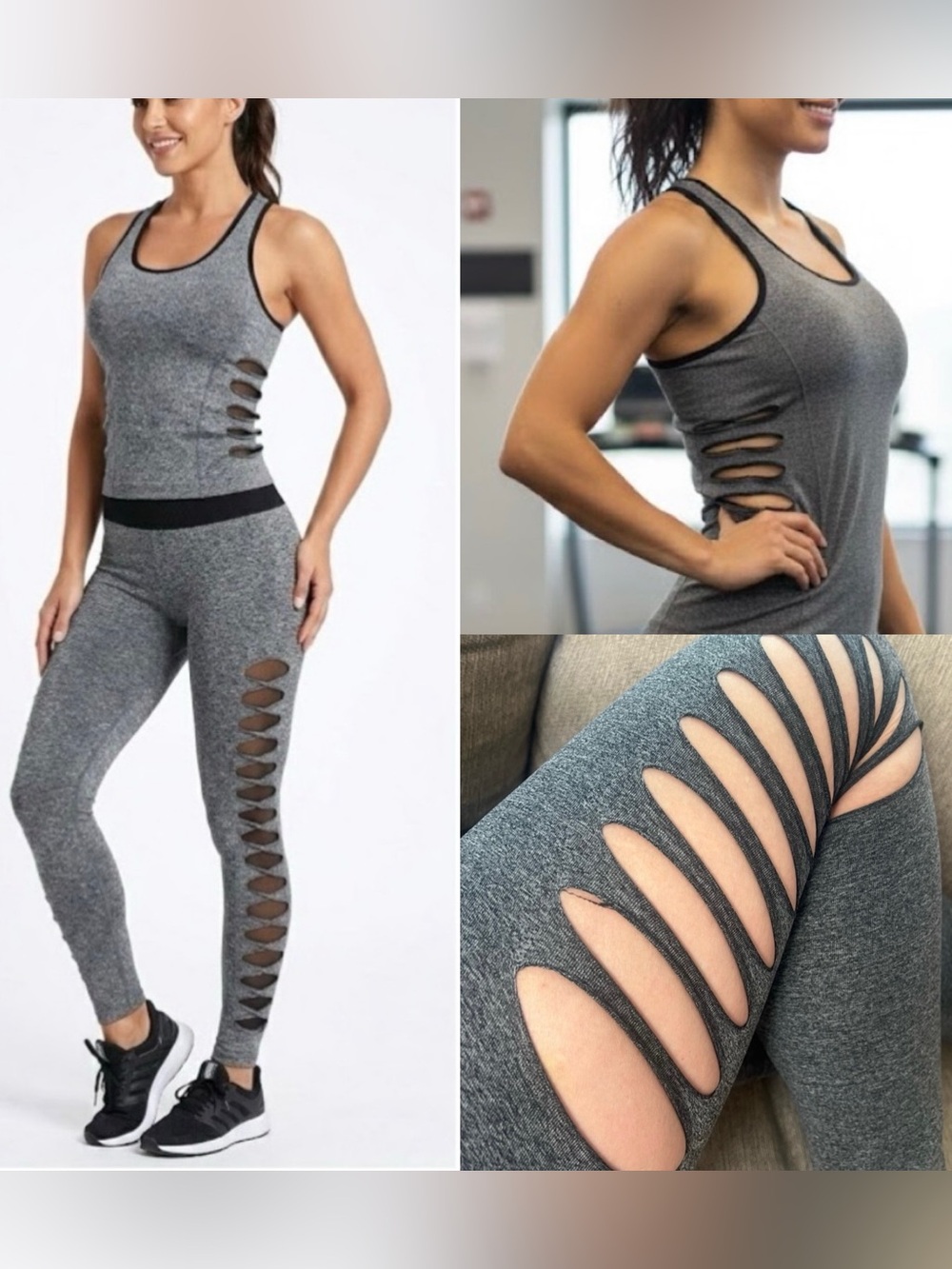 NWT Kimberly C Gray Cut Out Activewear Set Top & Leggings OS Grey Yoga MSRP $78